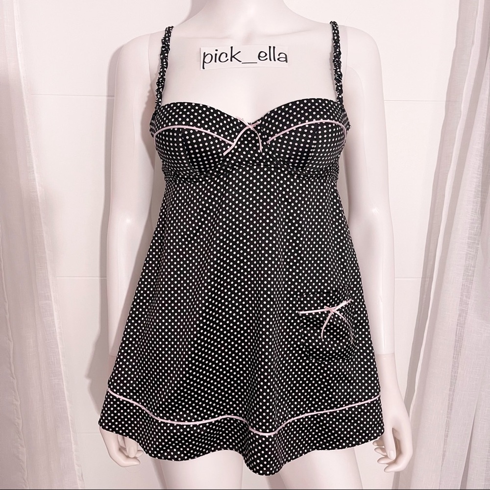 36C VS Victoria’s Secret Slip lingerie slip babydoll dress Bustier pink polkadot
